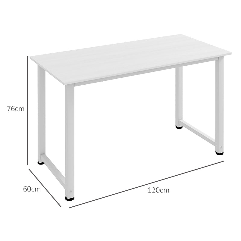 Secretária Moderna Mesa de Estudo com Estrutura de Aço e Pés Ajustáveis Mesa de Computador para Escritório Casa 120x60x76 cm Branco