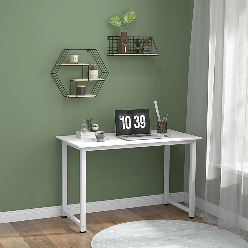 Secretária Moderna Mesa de Estudo com Estrutura de Aço e Pés Ajustáveis Mesa de Computador para Escritório Casa 120x60x76 cm Branco