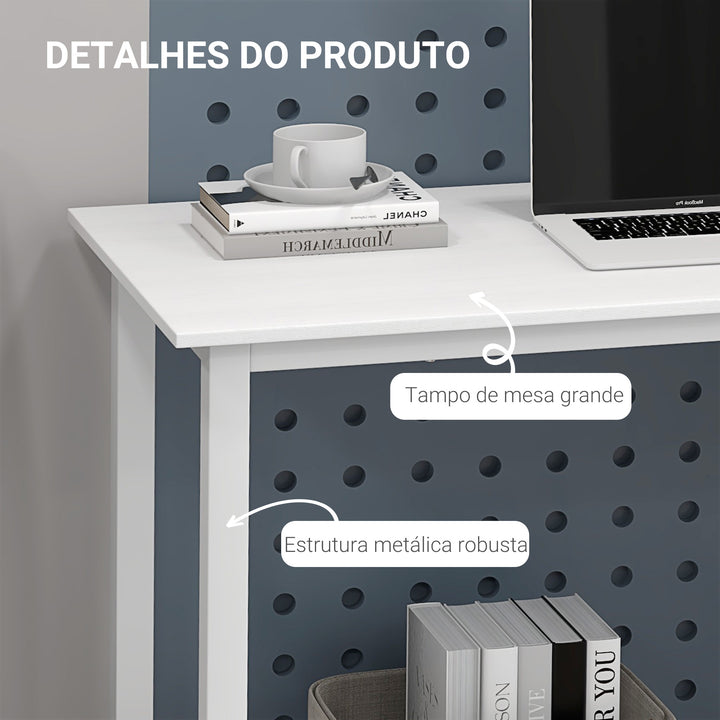 Secretária Moderna Mesa de Estudo com Estrutura de Aço e Pés Ajustáveis Mesa de Computador para Escritório Casa 120x60x76 cm Branco