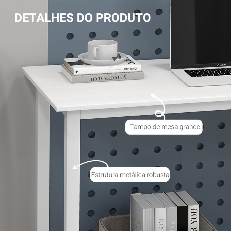 Secretária Moderna Mesa de Estudo com Estrutura de Aço e Pés Ajustáveis Mesa de Computador para Escritório Casa 120x60x76 cm Branco