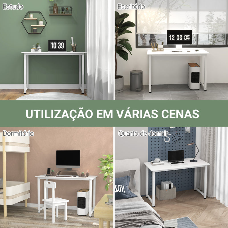 Secretária Moderna Mesa de Estudo com Estrutura de Aço e Pés Ajustáveis Mesa de Computador para Escritório Casa 120x60x76 cm Branco