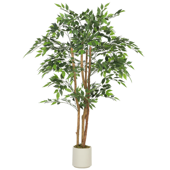 Ficus Artificial 150 cm com Tronco Natural Planta Artificial Realista para Interior com Vaso Decoração para Casa Sala, Escritório 65x65x150 cm Verde