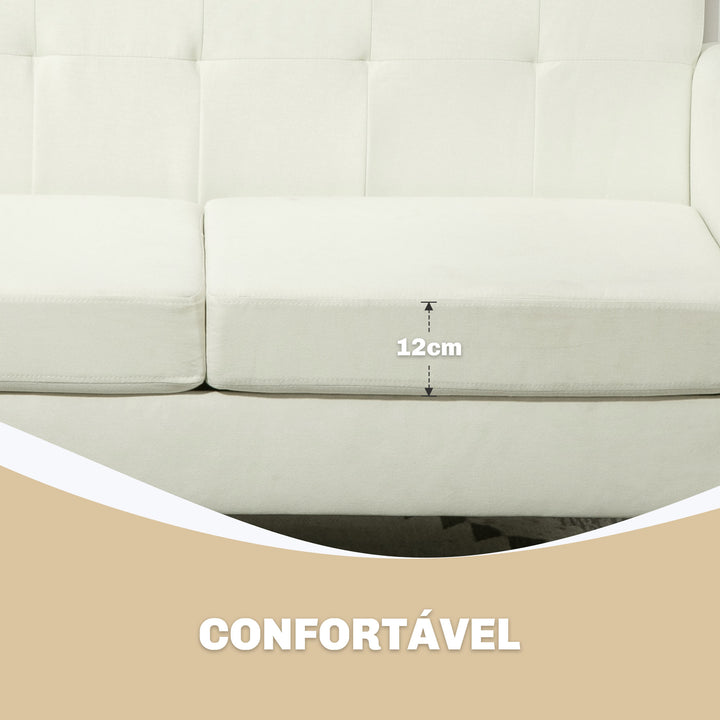 Sofá de 2 Lugares Sofá Estofado em Linho Sintético Sofá Sala de Estar com Apoio para os Braços e Pés de Madeira Sofá Pequeno Carga 250 kg 138,5x70x75 cm Creme