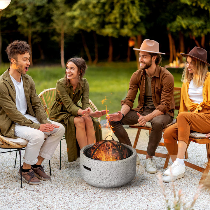 Brasero Exterior Redondo Brasero para Jardim com Atizador Protetor de Faíscas Grade e Pegador para Varanda Campismo Ø45x34 cm Cinzento