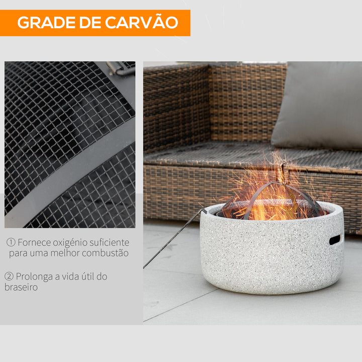 Brasero Exterior Redondo Brasero para Jardim com Atizador Protetor de Faíscas Grade e Pegador para Varanda Campismo Ø45x34 cm Cinzento