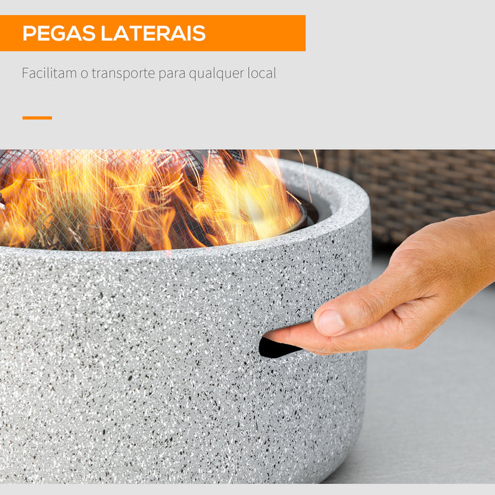 Brasero Exterior Redondo Brasero para Jardim com Atizador Protetor de Faíscas Grade e Pegador para Varanda Campismo Ø45x34 cm Cinzento