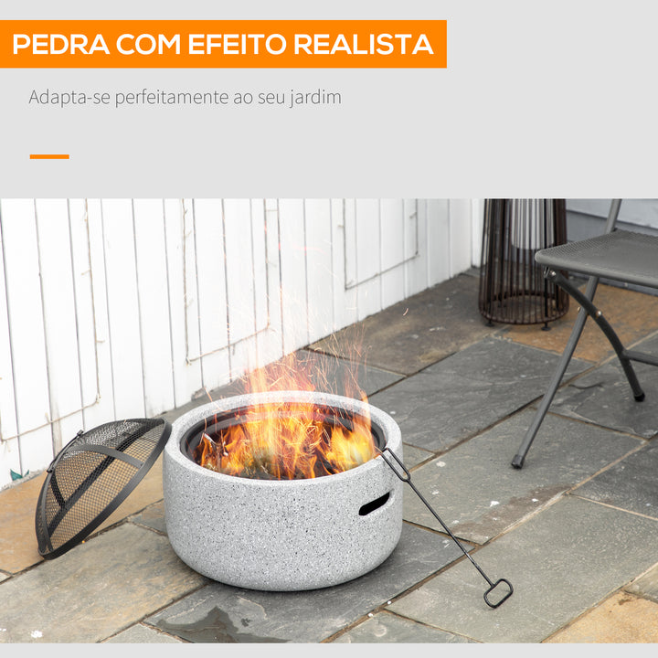 Brasero Exterior Redondo Brasero para Jardim com Atizador Protetor de Faíscas Grade e Pegador para Varanda Campismo Ø45x34 cm Cinzento