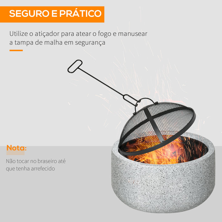 Brasero Exterior Redondo Brasero para Jardim com Atizador Protetor de Faíscas Grade e Pegador para Varanda Campismo Ø45x34 cm Cinzento