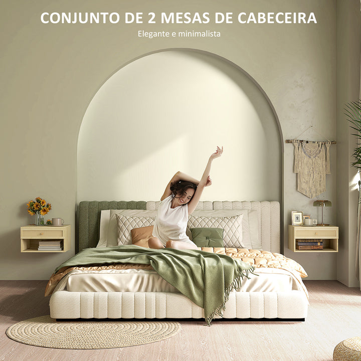 Conjunto de 2 Mesas de Cabeceiras Suspensas Mesas de Cabeceira com Compartimento Aberto e Gaveta com Frente em Vime Mesas de Cabeceira para Dormitório 40x34x23 cm Madeira