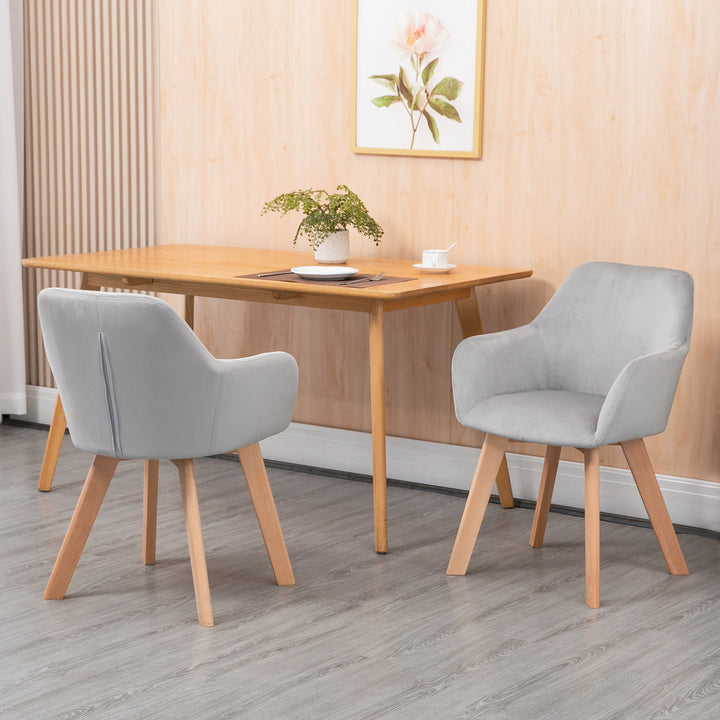 Conjunto de 2 Cadeiras de Sala de Jantar Modernas Cadeiras de Cozinha Estofadas em Veludo com Encosto Médio e Pés de Madeira de Borracha para Sala de Estar Carga 120kg 54x57x80cm Cinza