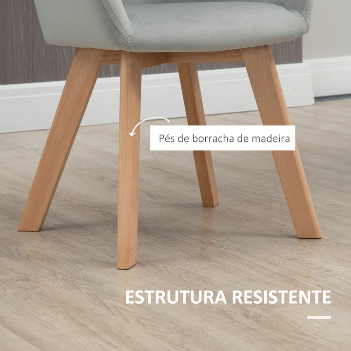 Conjunto de 2 Cadeiras de Sala de Jantar Modernas Cadeiras de Cozinha Estofadas em Veludo com Encosto Médio e Pés de Madeira de Borracha para Sala de Estar Carga 120kg 54x57x80cm Cinza