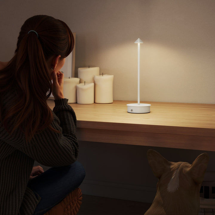 Conjunto de 2 Candeeiros de Mesa Recarregáveis por USB Reguláveis com Controlo Táctil 3000K/4500K/6500K Luz LED Incluída para Quarto Sala ou Escritório Ø10x30 cm Branco