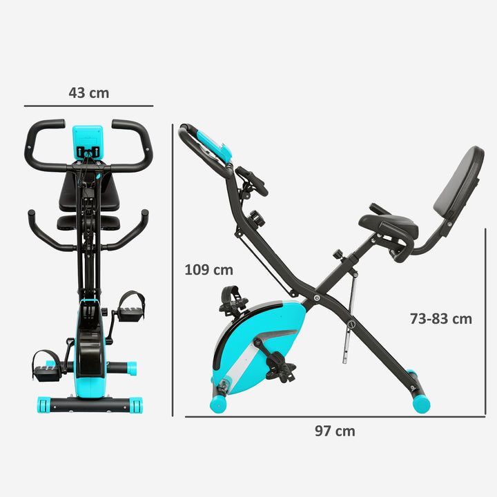 Bicicleta Estática Dobrável com Resistência Magnética de 8 Níveis Bicicleta Estática Dobrável com Encosto Volante Ecrã LCD e Banda de Resistência Carga 110 kg 43x97x109 cm Verde