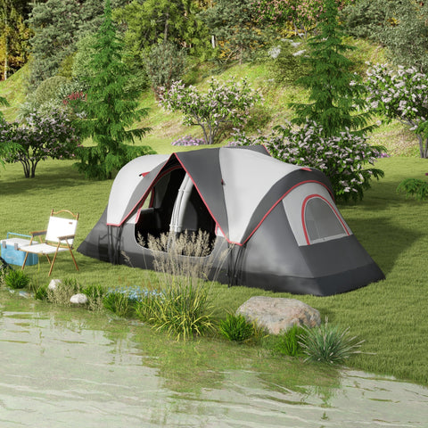 Tenda de Campismo Familiar para 6-8 Pessoas Tenda de Campismo Dobrável com 2 Quartos e Bolsa de Transporte Impermeável para Trekking 450x215x180 cm Cinza