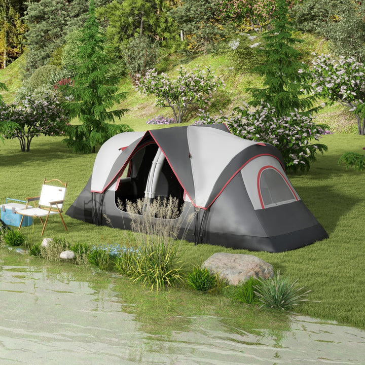 Tenda de Campismo Familiar para 6-8 Pessoas Tenda de Campismo Dobrável com 2 Quartos e Bolsa de Transporte Impermeável para Trekking 450x215x180 cm Cinza
