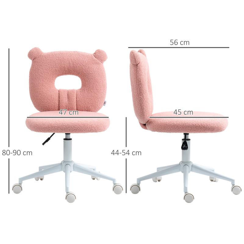 Cadeira de Secretária de Carneirinho Cadeira Infantil Giratória com Assento Ajustável em Altura e Encosto em Forma de Urso Capacidade 120 kg 50x56x80-90 cm Rosa