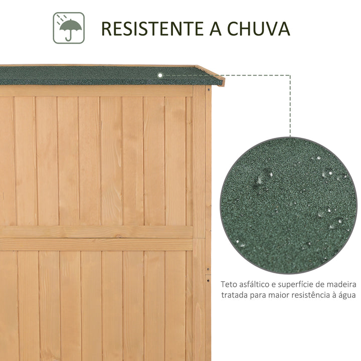 Armário Ferramentas de Jardinagem Duas Portas Teto Impermeável Compartimentos de Tamanhos Diferentes 127,5x50x164cm Madeira Maciça
