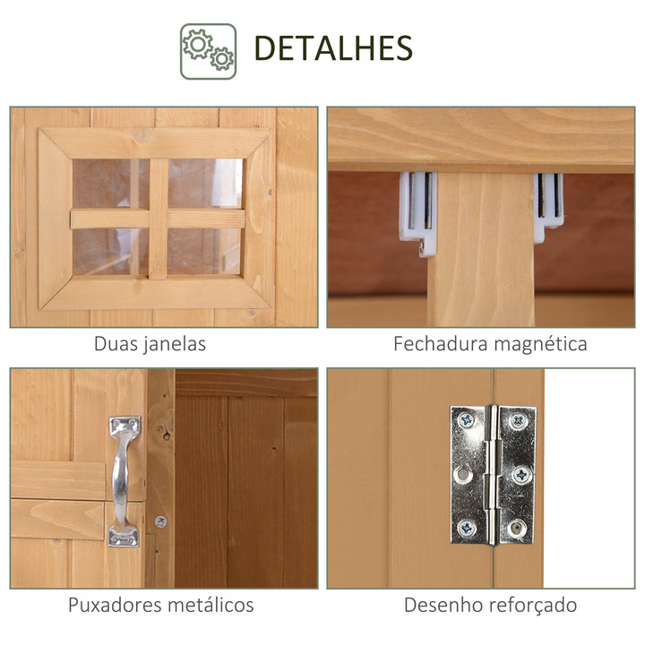 Armário Ferramentas de Jardinagem Duas Portas Teto Impermeável Compartimentos de Tamanhos Diferentes 127,5x50x164cm Madeira Maciça