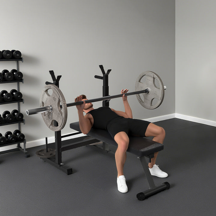 Banco de Musculação Multifuncional Dobrável Banco de Pesos com Suporte para Barras Ajustável e Estação de Dips Carga 150 kg para Treino Completo em Casa ou Ginásio