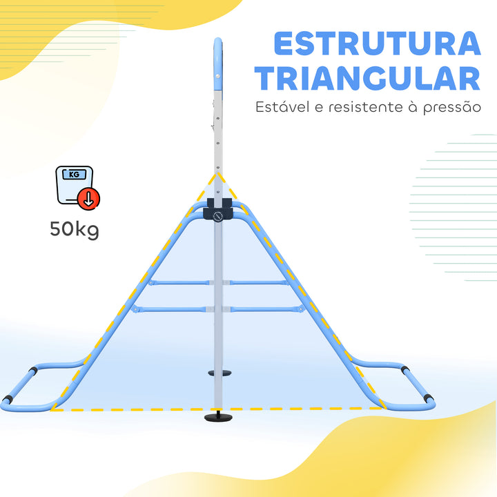 Barra de Ginástica para Crianças com Altura Ajustável em 5 Níveis e Anéis Barra de Treino de Ginástica Dobrável 148x105x88-128 cm Azul