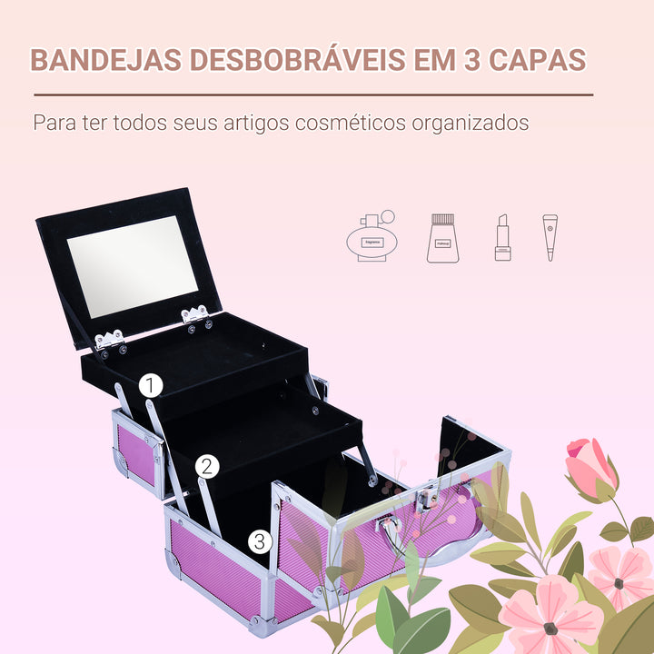 Mala Profissional em Alumínio Cor-de-rosa 15 x 15 x 20 cm