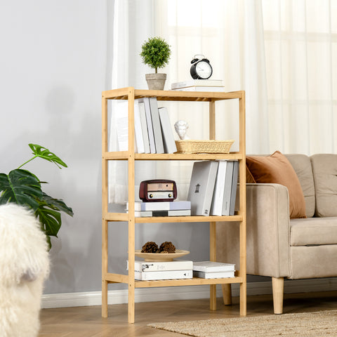 Estante de Bambú de 4 Níveis Móvel Organizador Multifuncional para Casa de Banho Cozinha Sala de Estar com Dispositivo Anti-Rolamento 62x33x112cn Natural