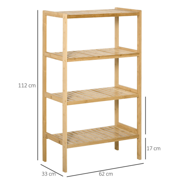 Estante de Bambú de 4 Níveis Móvel Organizador Multifuncional para Casa de Banho Cozinha Sala de Estar com Dispositivo Anti-Rolamento 62x33x112cn Natural