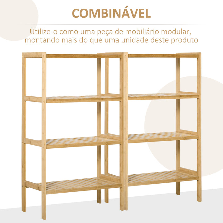 Estante de Bambú de 4 Níveis Móvel Organizador Multifuncional para Casa de Banho Cozinha Sala de Estar com Dispositivo Anti-Rolamento 62x33x112cn Natural