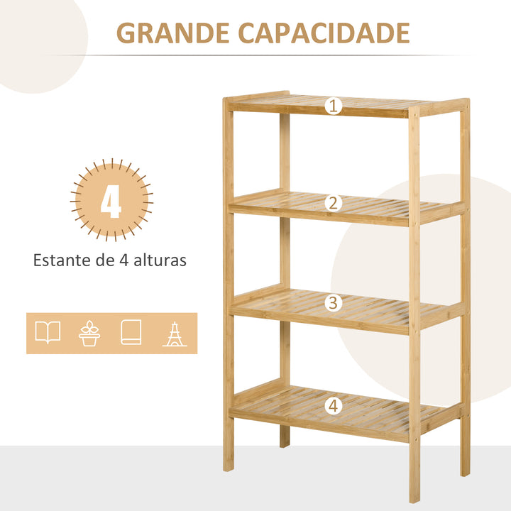 Estante de Bambú de 4 Níveis Móvel Organizador Multifuncional para Casa de Banho Cozinha Sala de Estar com Dispositivo Anti-Rolamento 62x33x112cn Natural