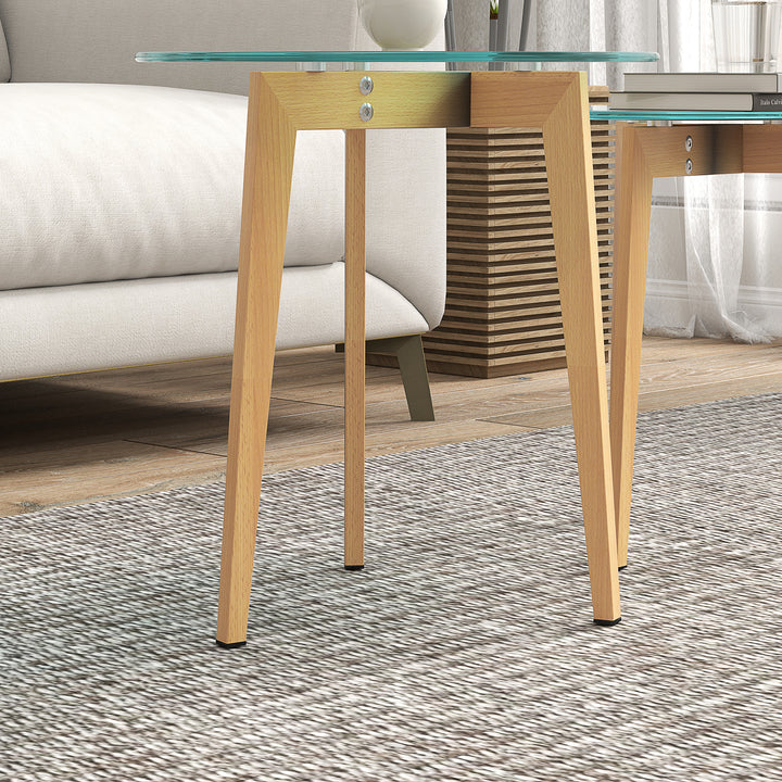 Conjunto de 2 Mesas de Apoio Modernas com Bancada de Vidro Temperado e Estrutura Metálica Mesas de Apoio Ø50x45 cm e Ø40x40 cm Transparente