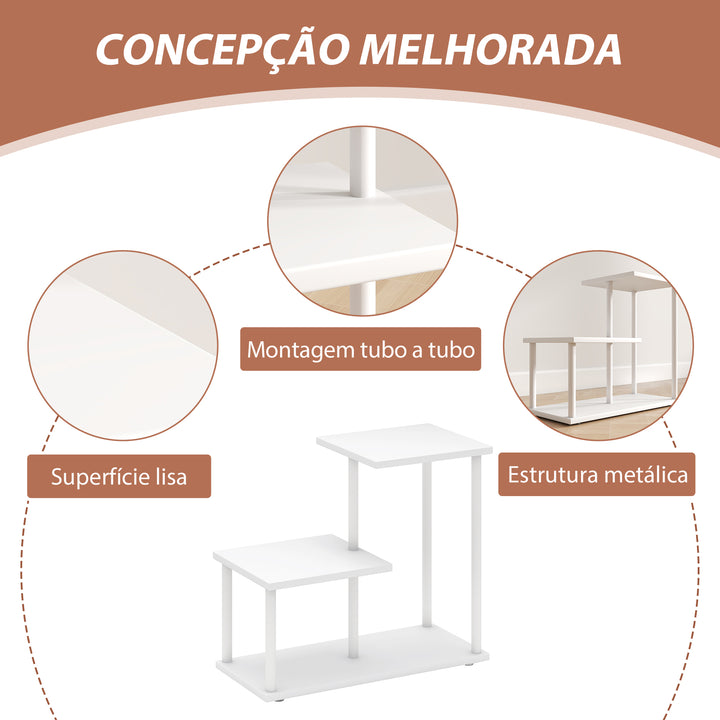Estante Efeito Madeira Estante para Livros de 3 Níveis Estilo Moderna com Estrutura de Metal Prateleira de Arrumação para Secretária Escritório Cozinha 40x20x34,5 cm Branco