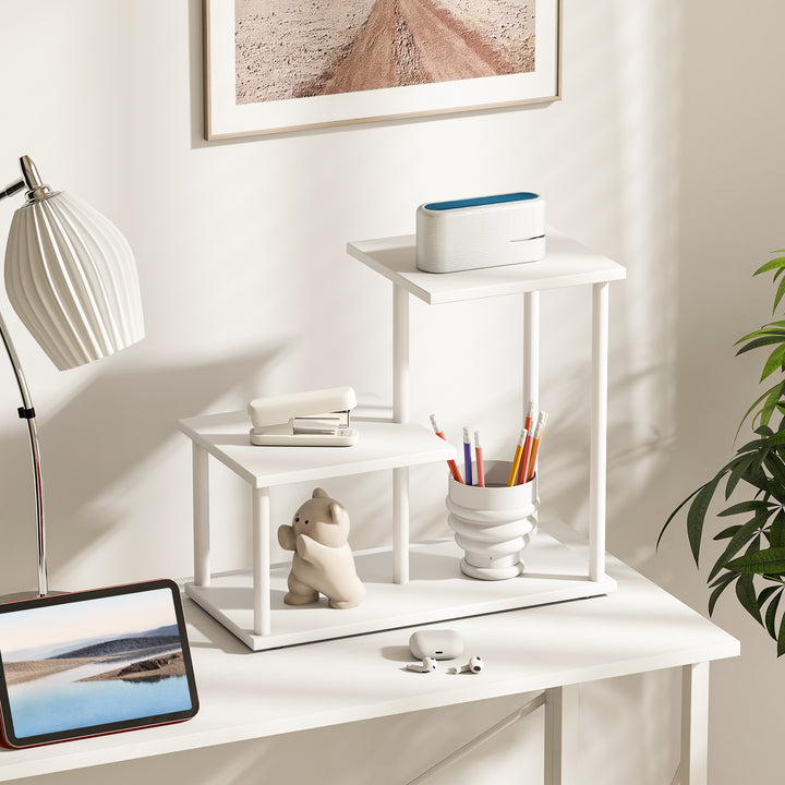 Estante Efeito Madeira Estante para Livros de 3 Níveis Estilo Moderna com Estrutura de Metal Prateleira de Arrumação para Secretária Escritório Cozinha 40x20x34,5 cm Branco
