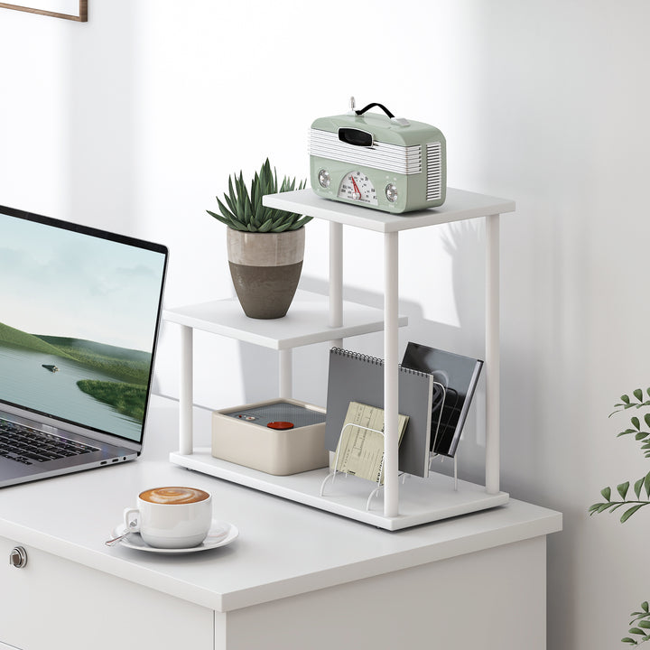 Estante Efeito Madeira Estante para Livros de 3 Níveis Estilo Moderna com Estrutura de Metal Prateleira de Arrumação para Secretária Escritório Cozinha 40x20x34,5 cm Branco