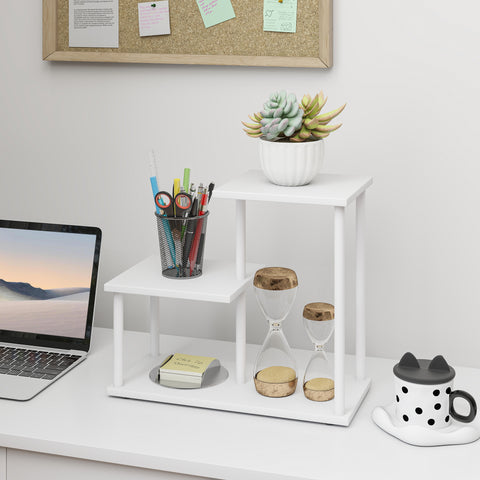 Estante Efeito Madeira Estante para Livros de 3 Níveis Estilo Moderna com Estrutura de Metal Prateleira de Arrumação para Secretária Escritório Cozinha 40x20x34,5 cm Branco