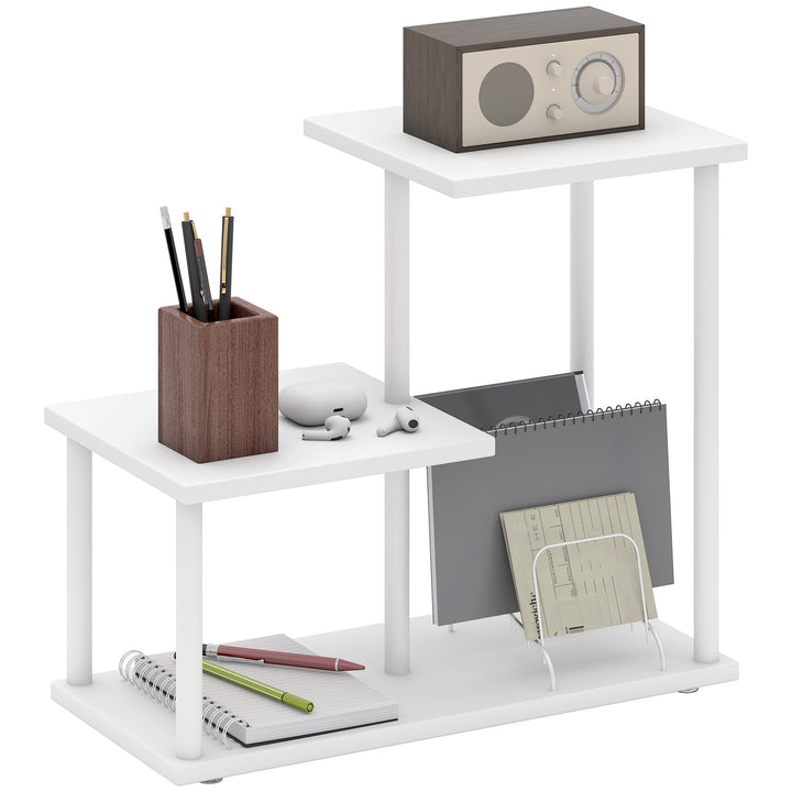 Estante Efeito Madeira Estante para Livros de 3 Níveis Estilo Moderna com Estrutura de Metal Prateleira de Arrumação para Secretária Escritório Cozinha 40x20x34,5 cm Branco