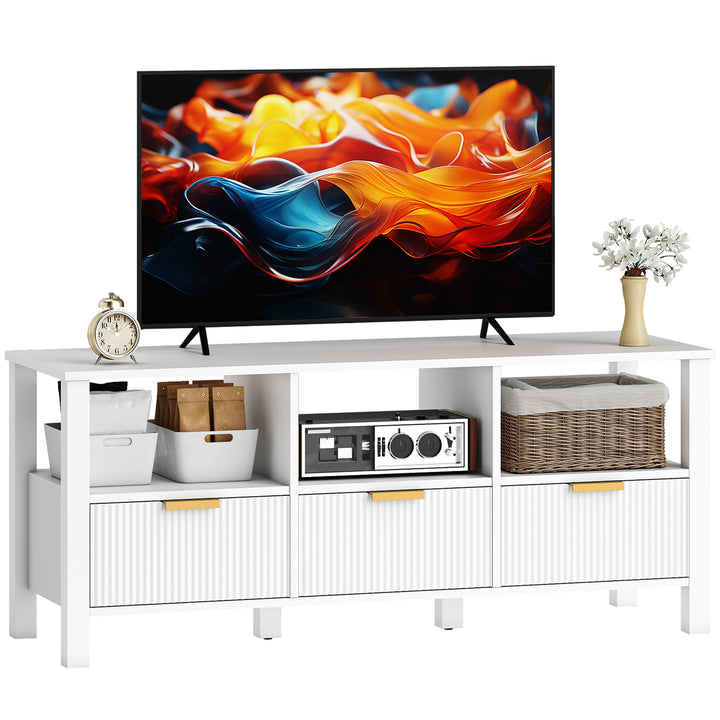 Móvel de TV Moderno Móvel de TV para Sala de Estar com 3 Gavetas e 3 Prateleiras Abertas para Televisores de 43-55 Polegadas 120x39,5x50 cm Branco