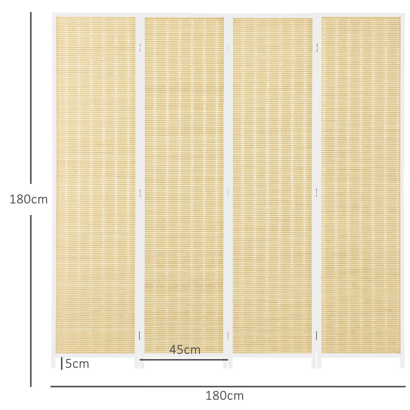 Biombo de 4 Painéis Dobrável 180x180 cm Separador de Ambientes Divisor de Habitação Tecido a Mão de Bambu e Fio de Algodão Decoração Elegante para Sala de Estar Branco