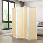 Biombo de 4 Painéis Dobrável 180x180 cm Separador de Ambientes Divisor de Habitação Tecido a Mão de Bambu e Fio de Algodão Decoração Elegante para Sala de Estar Branco