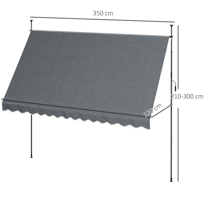 Toldo Manual Retrátil com Manivela 350x120x210-300 cm Toldo para Varanda com Altura Ajustável Impermeável e Anti-UV para Jardim Terraço Cinza Escuro