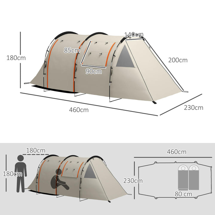 Tenda de Campismo Familiar para 4-5 Pessoas Tenda de Campismo Dobrável com 2 Quartos 5 Portas e Bolsa de Transporte Impermeável para Trekking 460x230x180 cm Caqui