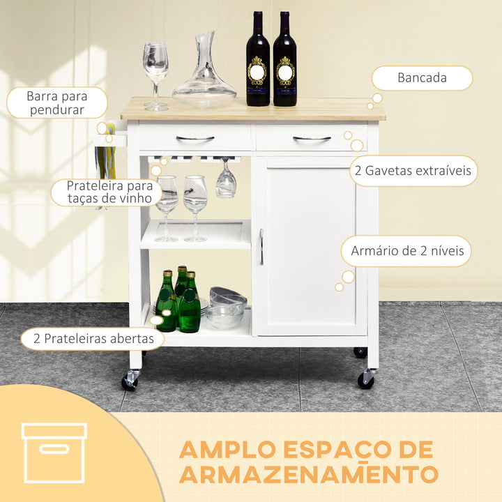 Carrinho de Cozinha com Rodinhas Prateleiras e Gaveta 88,5x40x86cm