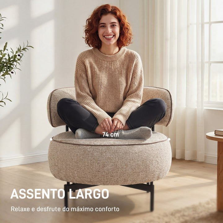 Poltrona de Sala com Assento Rotativo Poltrona de Sala Revestida em Tecido Linho com Assento Amplo Acolchoado Espesso Pés de Metal para Quarto Leitura Bege