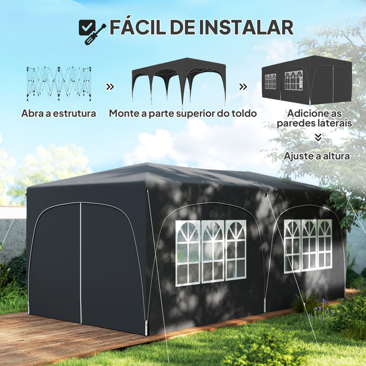 Tenda Dobrável tenda 3x6 m com Painéis Laterais UPF50+ Tenda de Jardim com Altura Ajustável e Bolsa de Transporte para Campismo Festas Pátio Cinza Escuro