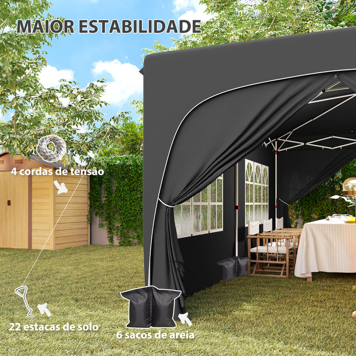 Tenda Dobrável tenda 3x6 m com Painéis Laterais UPF50+ Tenda de Jardim com Altura Ajustável e Bolsa de Transporte para Campismo Festas Pátio Cinza Escuro