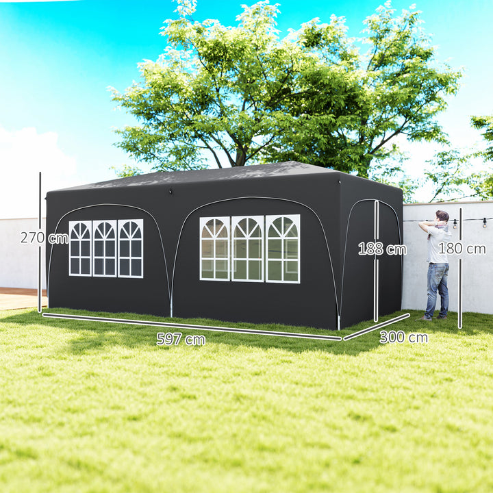Tenda Dobrável tenda 3x6 m com Painéis Laterais UPF50+ Tenda de Jardim com Altura Ajustável e Bolsa de Transporte para Campismo Festas Pátio Cinza Escuro