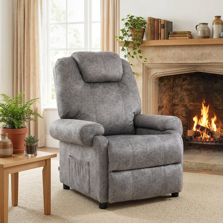 Poltrona Relax Reclinável Poltrona para Sala de Estar com Apoio para os Pés Retrátil Encosto Alto Bolso Lateral Acolchoado Grosso 88x91x108 cm Cinzento