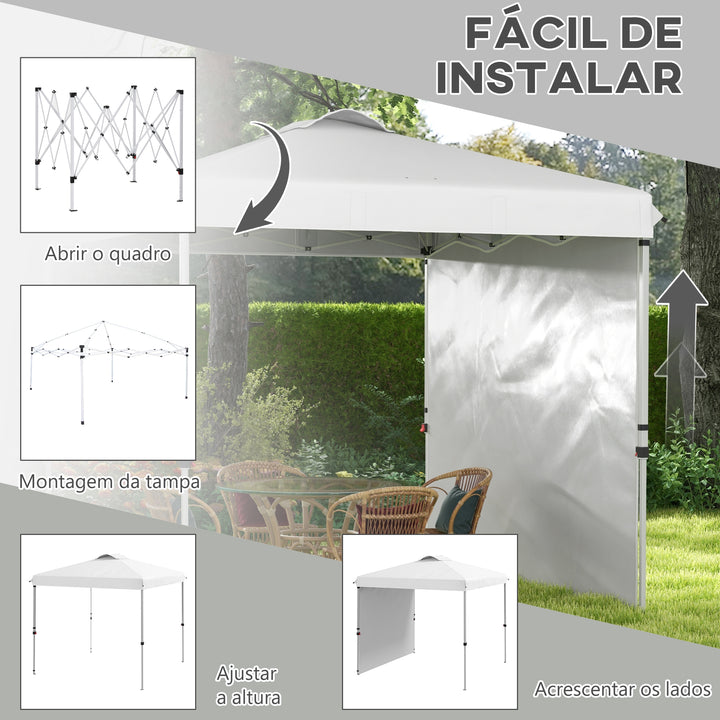 Tenda Dobrável 247x247x268 cm Altura Ajustável Tenda de Jardim com 1 Parede Lateral Teto com Ventilação e Bolsa de Transporte para Acampamento Festas Branco