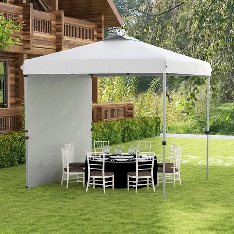 Tenda Dobrável 247x247x268 cm Altura Ajustável Tenda de Jardim com 1 Parede Lateral Teto com Ventilação e Bolsa de Transporte para Acampamento Festas Branco