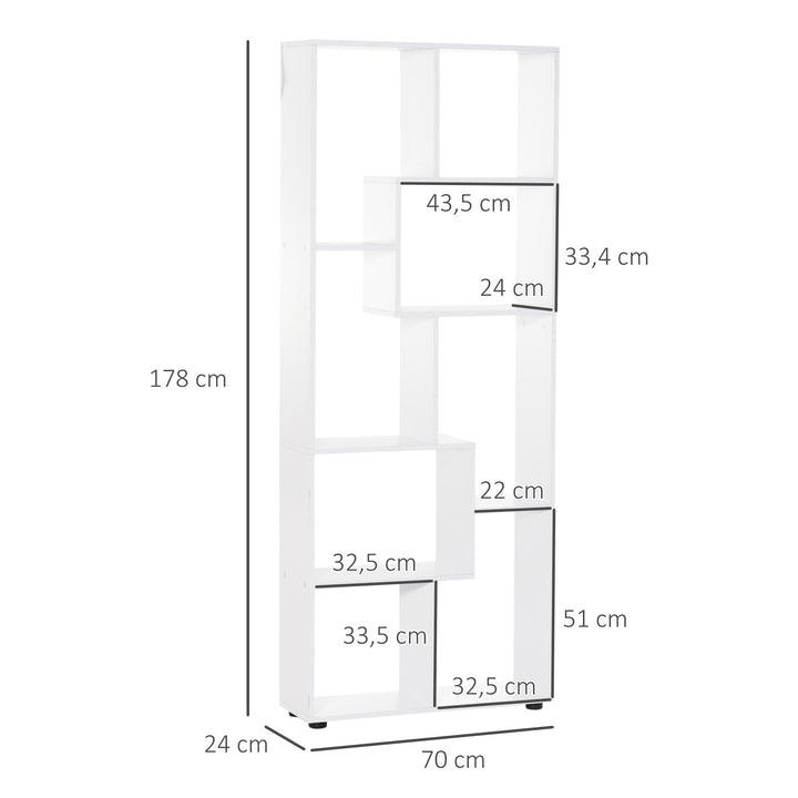 Estante Vertical Multifuncional com 8 Prateleiras Largas 70x24x178cm Branco