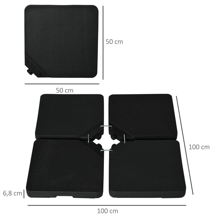 Conjunto de Pesos para Base de Chapéu de Sol de 4 Peças Base para Chapéu de Sol Quadrado Preenchível 60 kg de Água 70 kg de Areia ou 80 kg Mixto para Base Cruzada Preto